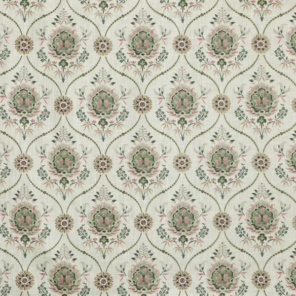 Leila Fabric - Oasis by green botanical embroideried fabric from Prestigious Textiles