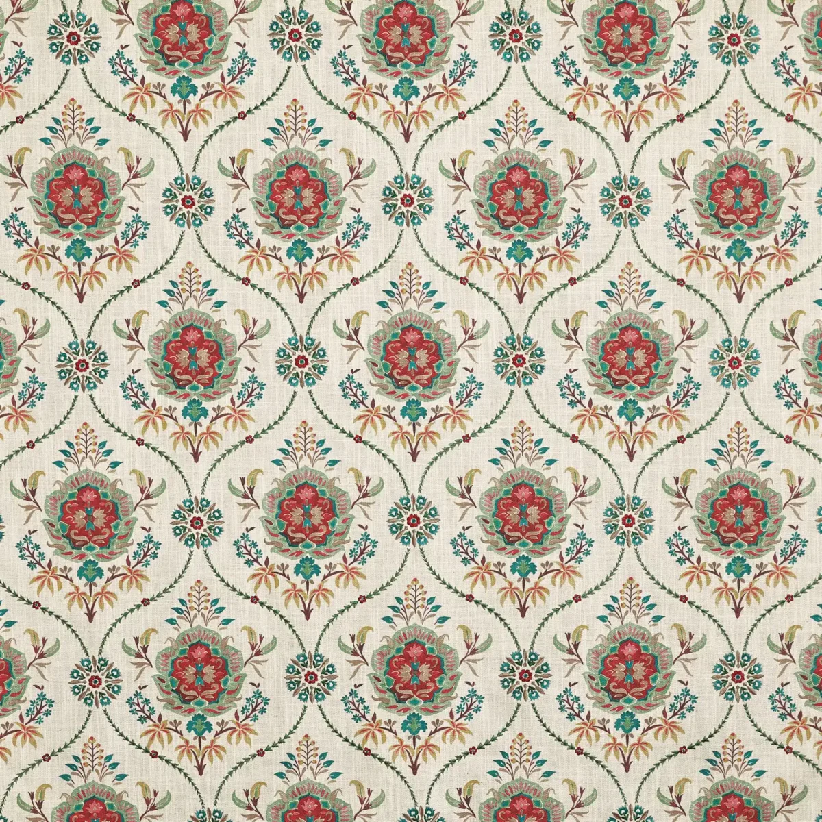 red botanical embroideried fabric from Prestigious Textiles