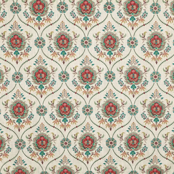 Leila Fabric - Dragonfly by red botanical embroideried fabric from Prestigious Textiles