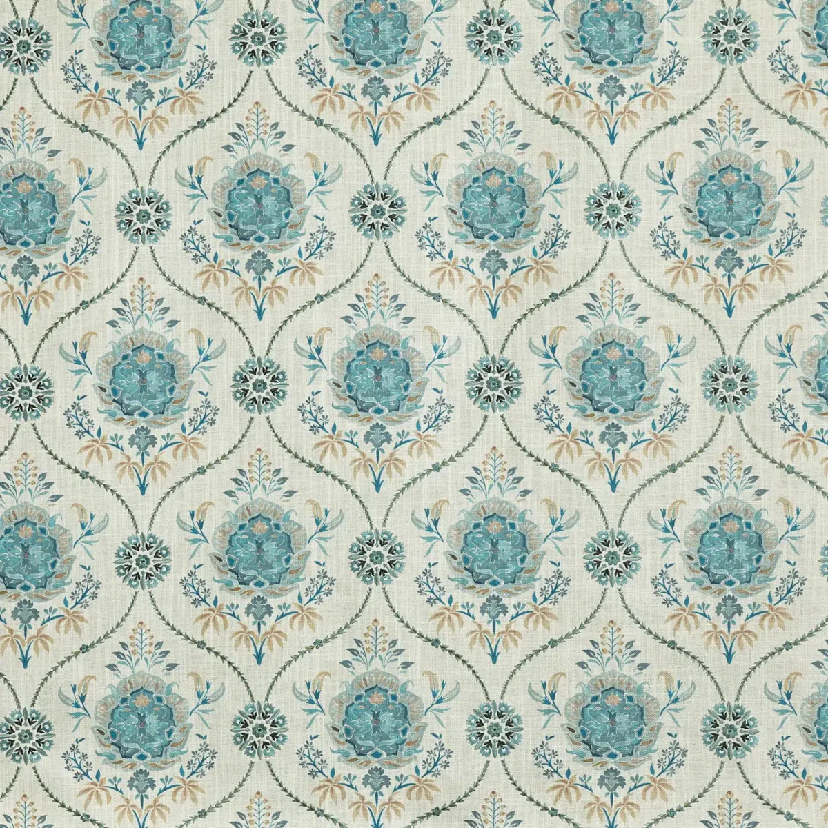 Leila Fabric - Lagoon by blue botanical embroideried fabric from Prestigious Textiles