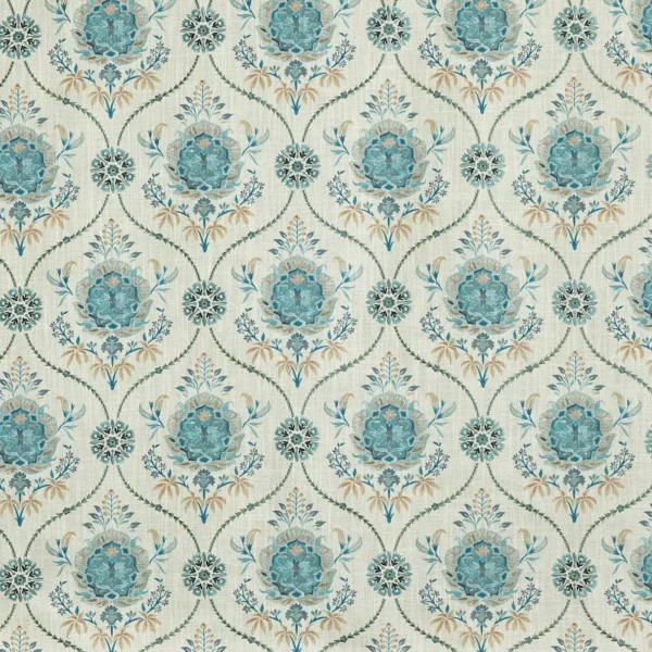 Leila Fabric - Lagoon by blue botanical embroideried fabric from Prestigious Textiles