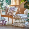 red striped blind with plants and vases