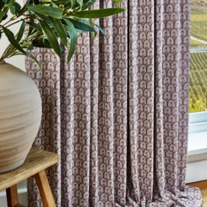 purple botanical curtain with plants