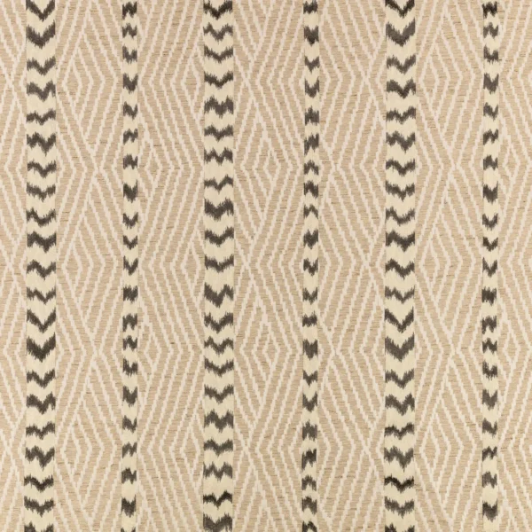 Indu Fabric - Charcoal by brown striped embroideried fabric from Romo