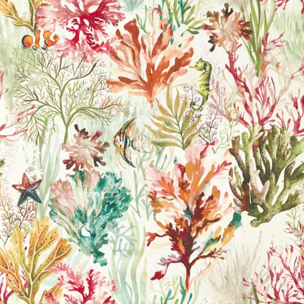 Oceana Wallpaper - Coral by Oceana Wallpaper from Clarke & Clarke Elements Wallpapers collection - orange botanical