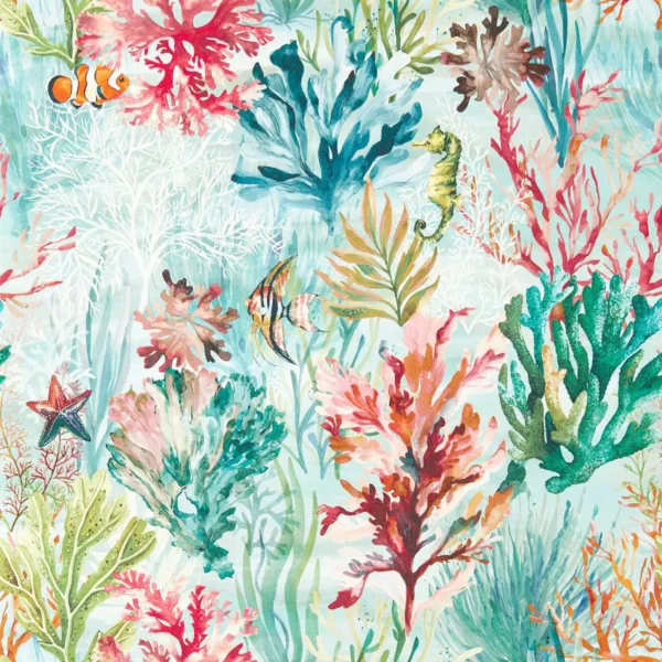 Oceana Wallpaper - Seafoam by Oceana Wallpaper from Clarke & Clarke Elements Wallpapers collection - multicolour botanical