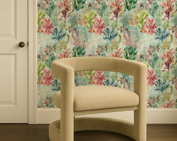 Oceana Wallpaper - Seafoam by Oceana Wallpaper from Clarke & Clarke Elements Wallpapers collection - multicolour botanical