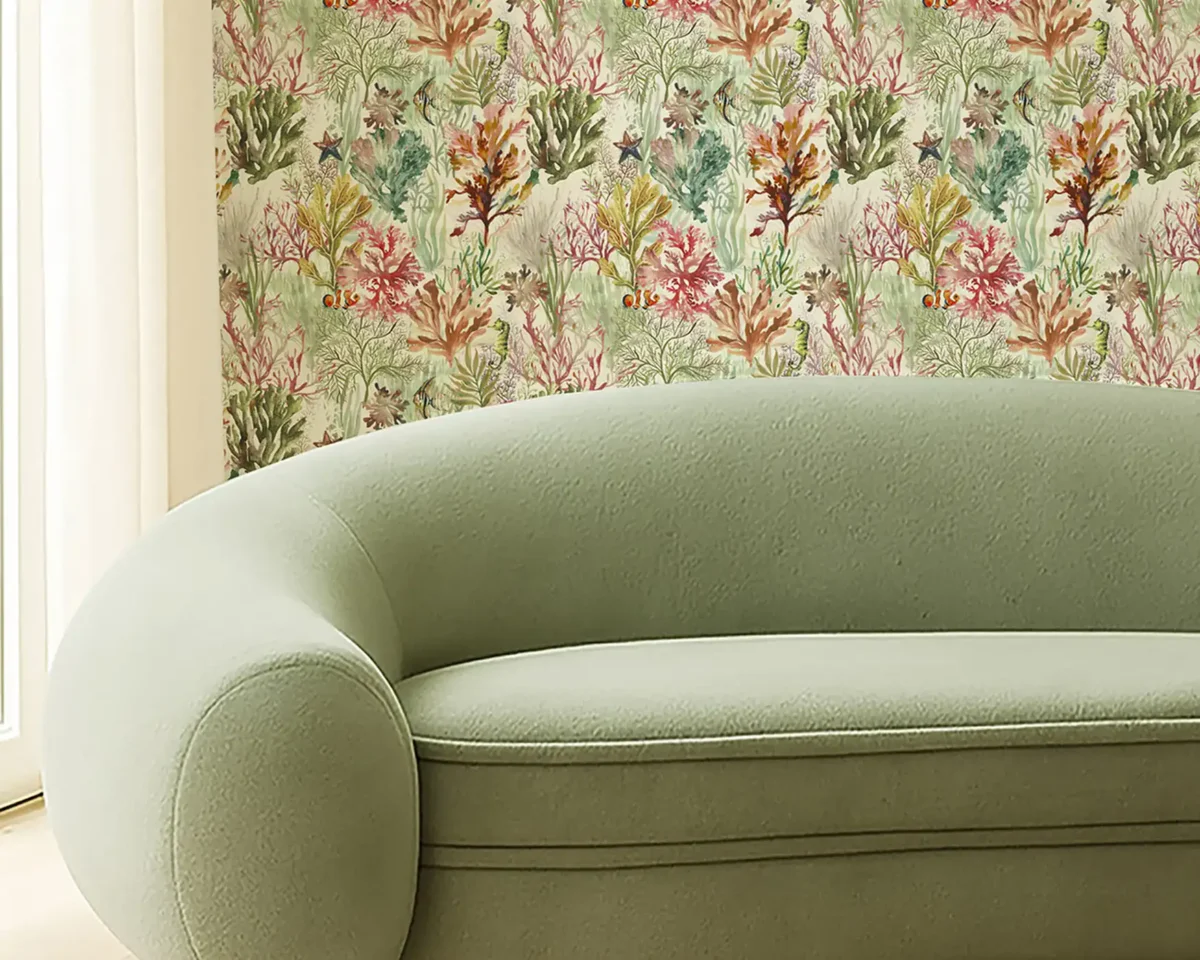Oceana Wallpaper - Coral by Oceana Wallpaper from Clarke & Clarke Elements Wallpapers collection - orange botanical