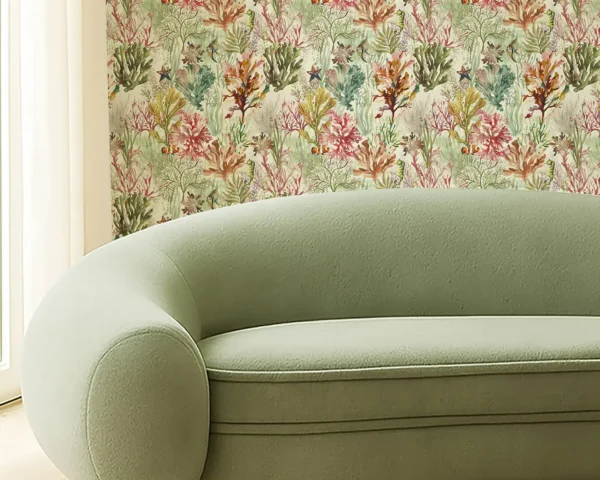 Oceana Wallpaper - Coral by Oceana Wallpaper from Clarke & Clarke Elements Wallpapers collection - orange botanical