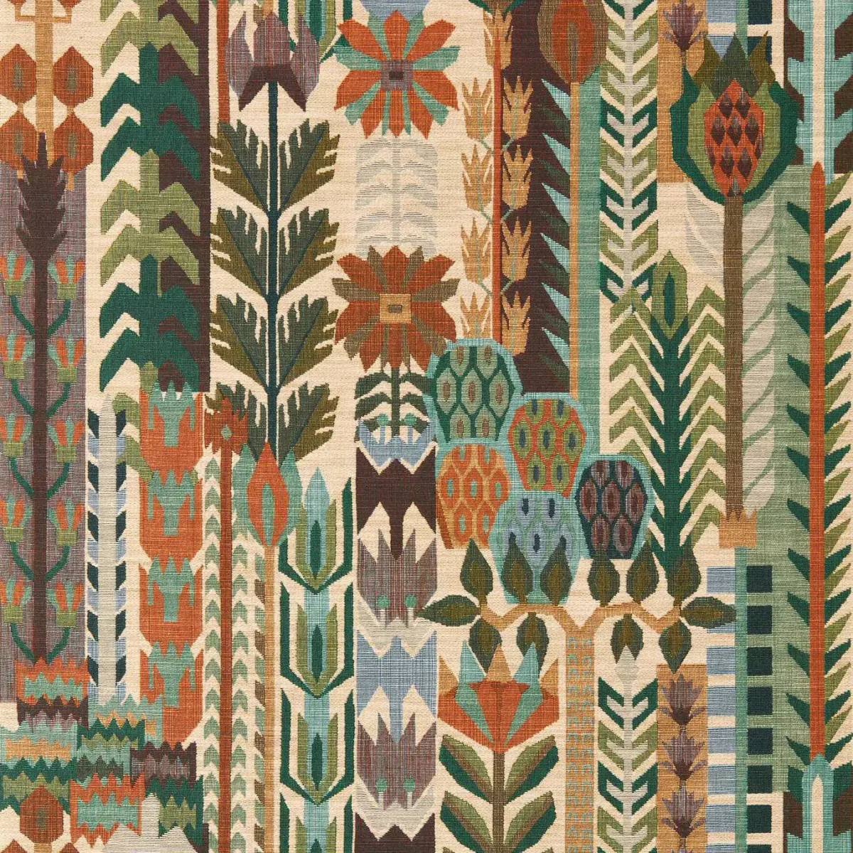 Kuparr Wallpaper - Evergreen / Terracotta by Kuparr Fabric from Harlequin Zamora Wallpapers collection - green botanical