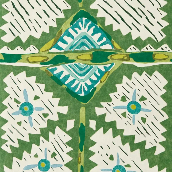 Brocha Wallpaper - Forest / Azul by Brocha Fabric from Harlequin Zamora Wallpapers collection - green geometric