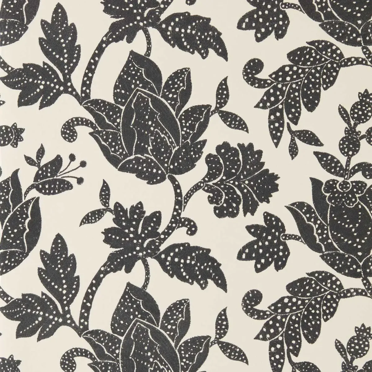 Zamora Wallpaper - Onyx by Zamora Fabric from Harlequin Zamora Wallpapers collection - black-grey botanical