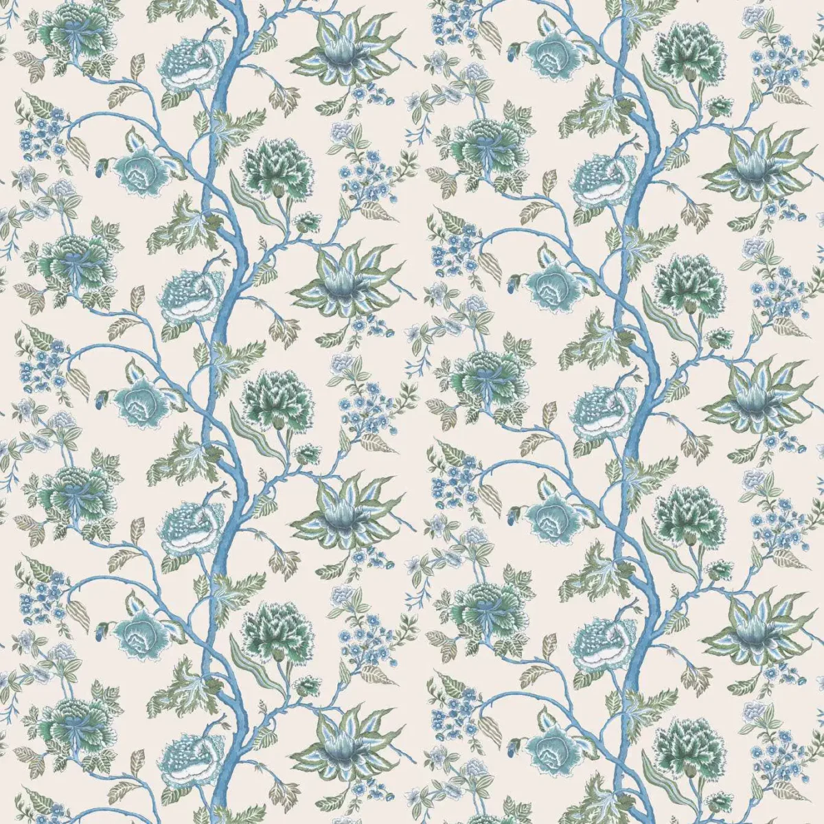 Indienne Wallpaper - Cornflower / Pine by Indienne Fabric from Harlequin Zamora Wallpapers collection - blue botanical