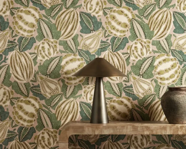 Zenith Wallpaper - Blush / Forest by Zenith Fabric from Harlequin Zamora Wallpapers collection - green botanical