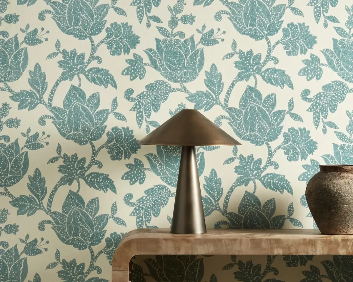 Zamora Wallpaper - Seaglass by Zamora Fabric from Harlequin Zamora Wallpapers collection - blue botanical