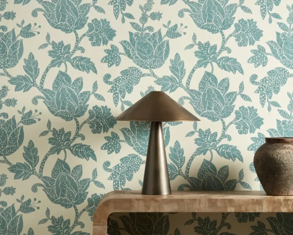 Zamora Wallpaper - Seaglass by Zamora Fabric from Harlequin Zamora Wallpapers collection - blue botanical