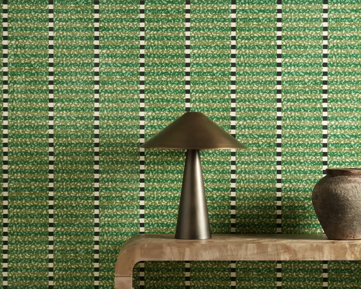 Toluca Wallpaper - Forest / Onyx by Toluca Fabric from Harlequin Zamora Wallpapers collection - green striped