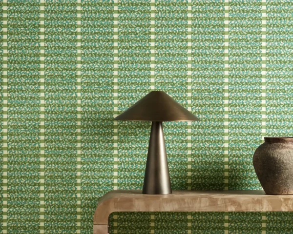 Toluca Wallpaper - Moss / Turquoise by Toluca Fabric from Harlequin Zamora Wallpapers collection - blue striped