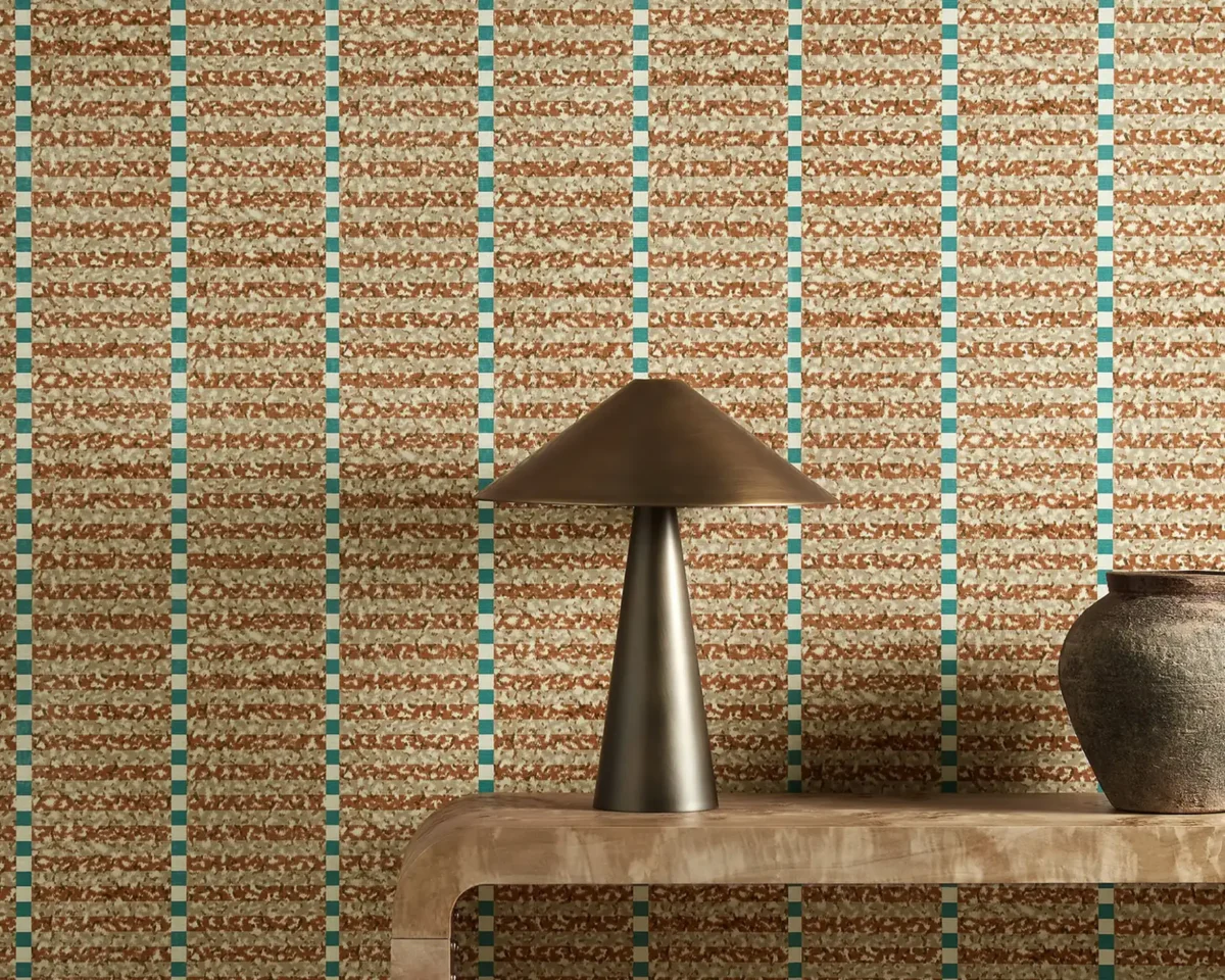 Toluca Wallpaper - Spice / Azul by Toluca Fabric from Harlequin Zamora Wallpapers collection - red striped