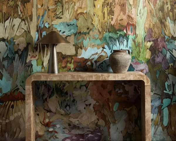 Saltillo Wallpaper - Midnight / Burnt Umber / Azure by Saltillo Fabric from Harlequin Zamora Wallpapers collection - multicolour contemporary