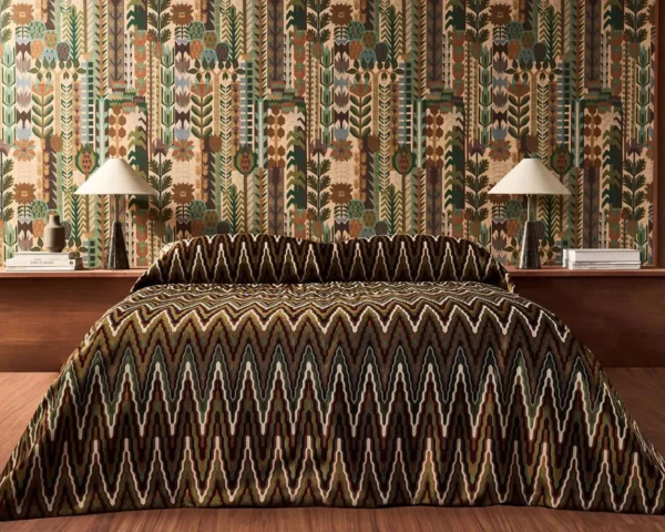 Kuparr Wallpaper - Evergreen / Terracotta by Kuparr Fabric from Harlequin Zamora Wallpapers collection - green botanical