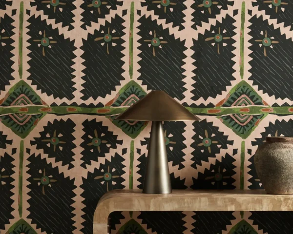 Brocha Wallpaper - Blush / Charcoal by Brocha Fabric from Harlequin Zamora Wallpapers collection - pink geometric