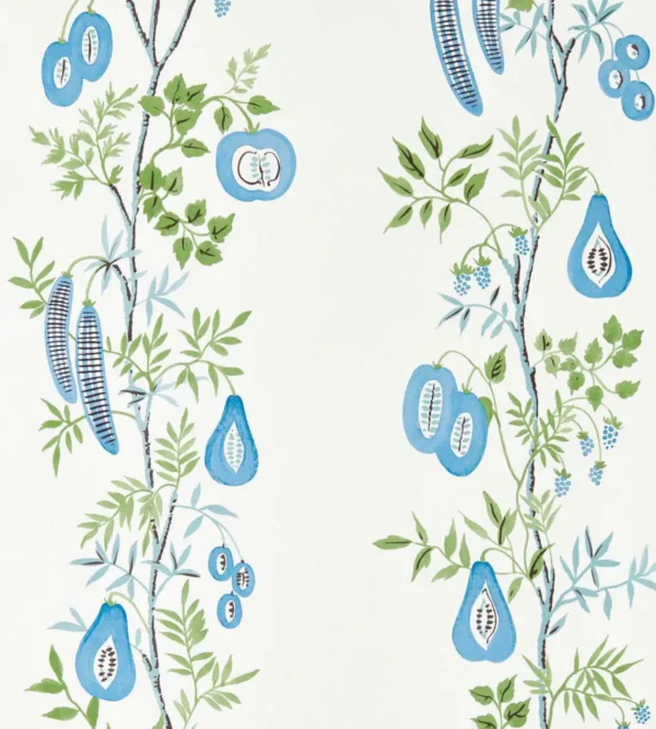 On The Vine Wallpaper - Cornflower Kelly Green by On The Vine Wallpaper from Scion Pomona Wallpapers collection - blue botanical