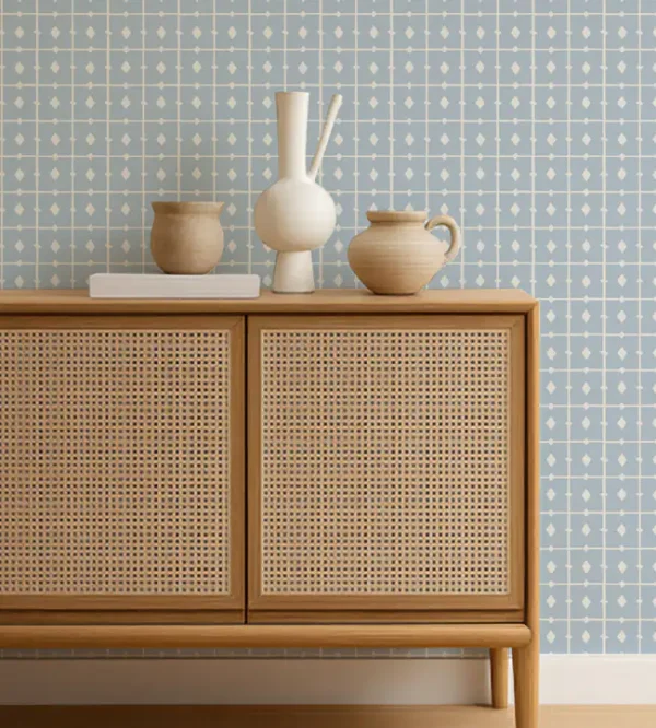 Tiles Wallpaper - Cornflower by Tiles Wallpaper from Scion Pomona Wallpapers collection - blue checked