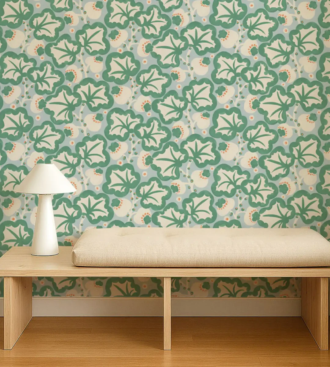 Poppy Pod Wallpaper - Marine by Poppy Pod Wallpaper from Scion Pomona Wallpapers collection - green botanical