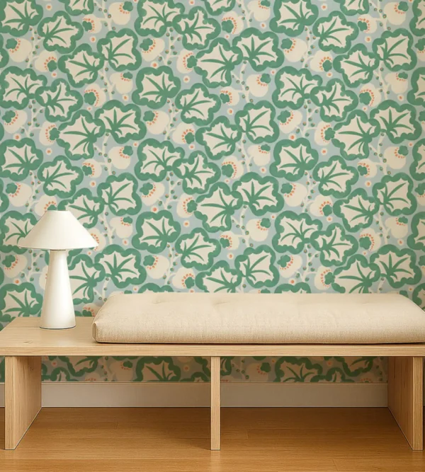 Poppy Pod Wallpaper - Marine by Poppy Pod Wallpaper from Scion Pomona Wallpapers collection - green botanical