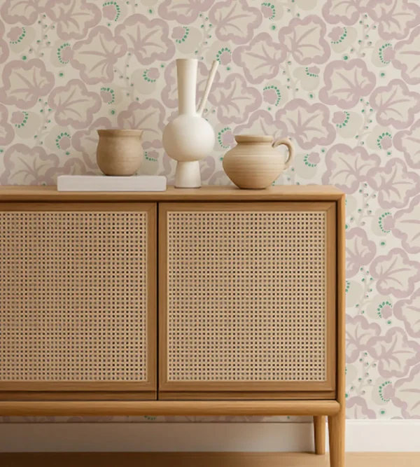 Poppy Pod Wallpaper - Lilac by Poppy Pod Wallpaper from Scion Pomona Wallpapers collection - pink botanical