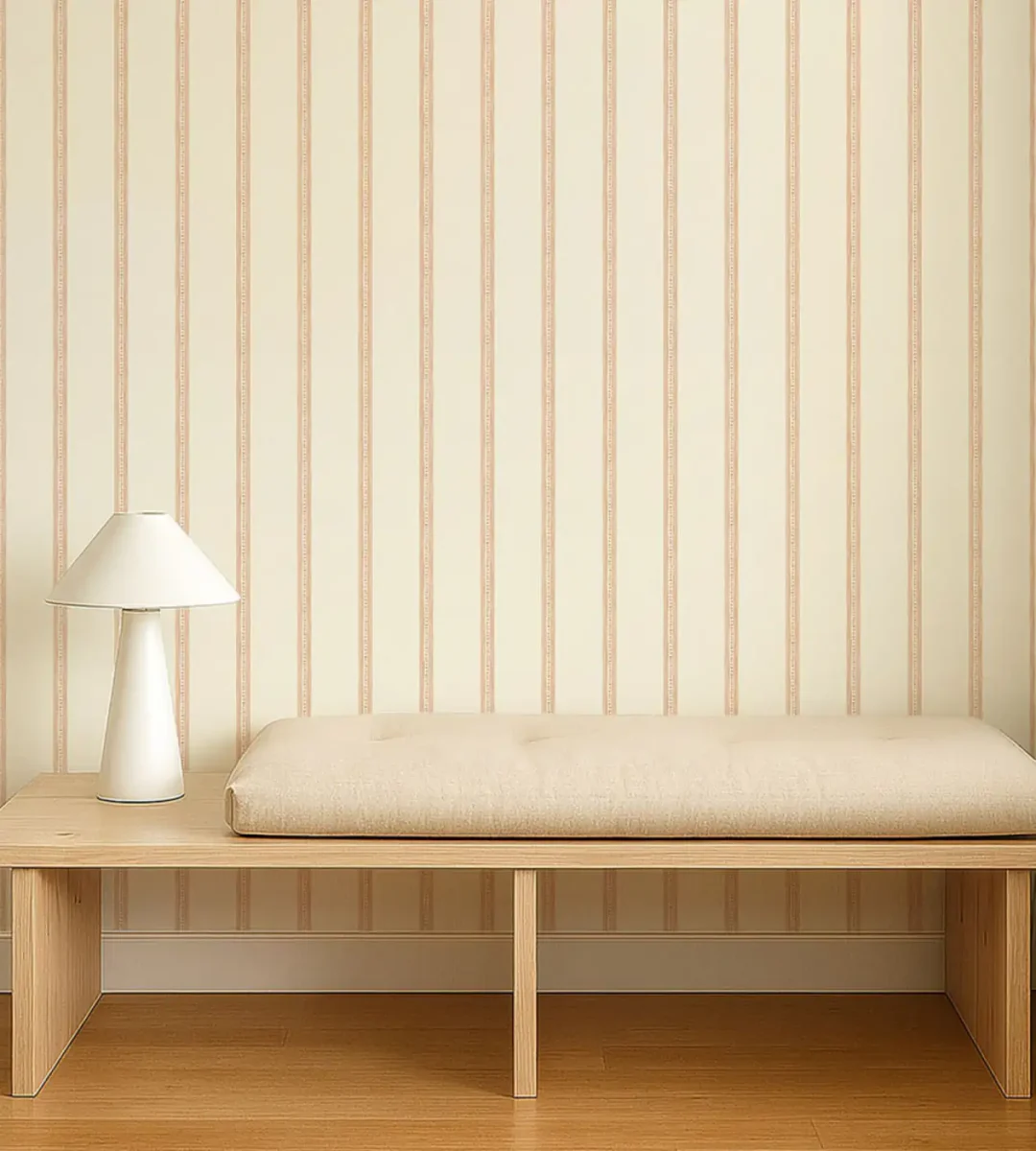 Harvest Stripe Wallpaper - Tangerine by Harvest Stripe Wallpaper from Scion Pomona Wallpapers collection - neutral striped