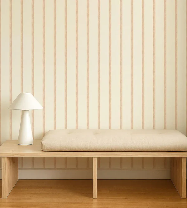 Harvest Stripe Wallpaper - Tangerine by Harvest Stripe Wallpaper from Scion Pomona Wallpapers collection - neutral striped