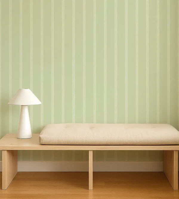 Harvest Stripe Wallpaper - Pea Green by Harvest Stripe Wallpaper from Scion Pomona Wallpapers collection - green striped