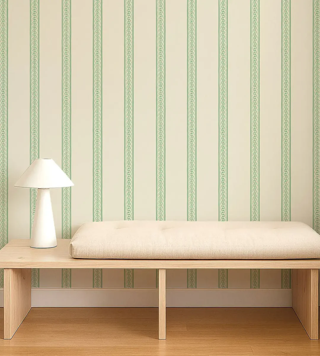 Fondant Stripe Wallpaper - Jade by Fondant Stripe Wallpaper from Scion Pomona Wallpapers collection - green striped