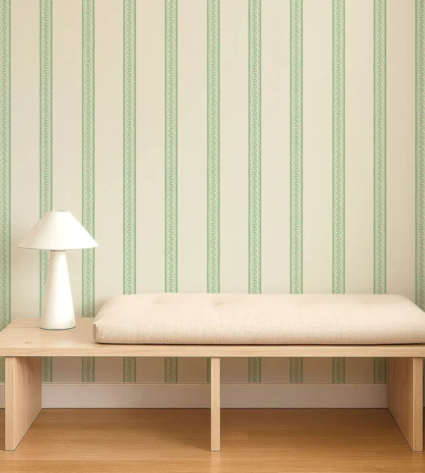 Fondant Stripe Wallpaper - Jade by Fondant Stripe Wallpaper from Scion Pomona Wallpapers collection - green striped