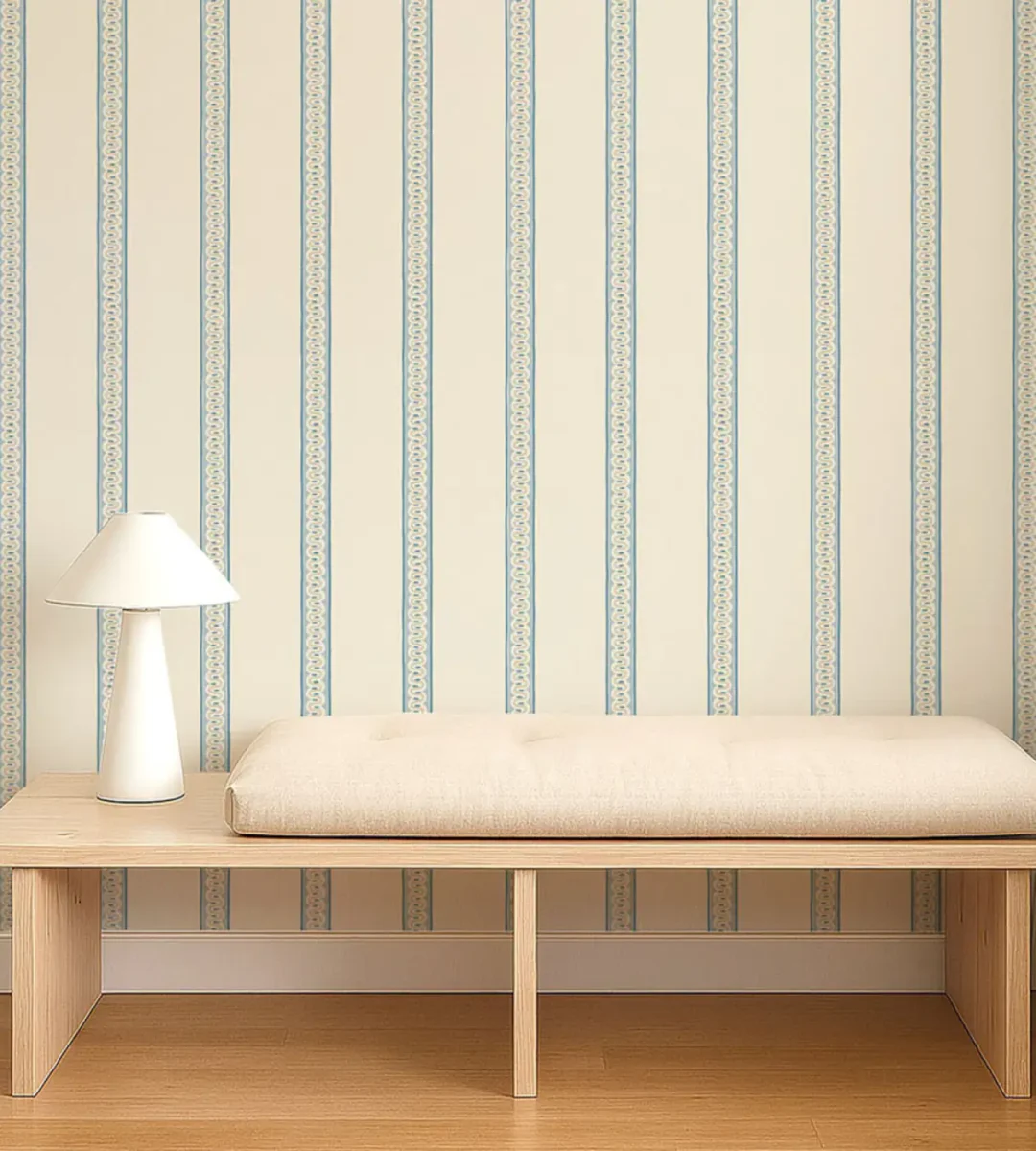 Fondant Stripe Wallpaper - Denim by Fondant Stripe Wallpaper from Scion Pomona Wallpapers collection - blue striped