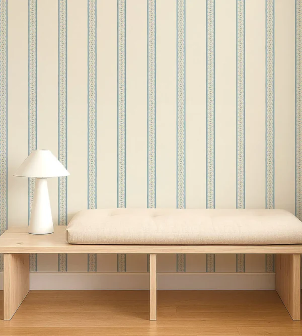 Fondant Stripe Wallpaper - Denim by Fondant Stripe Wallpaper from Scion Pomona Wallpapers collection - blue striped
