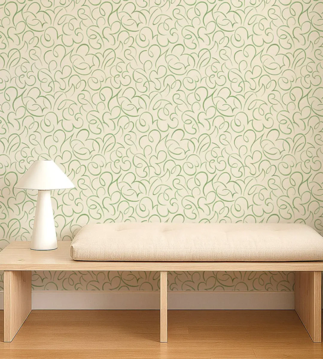 Flo Swirl Wallpaper - Pine by Flo Swirl Wallpaper from Scion Pomona Wallpapers collection - green contemporary