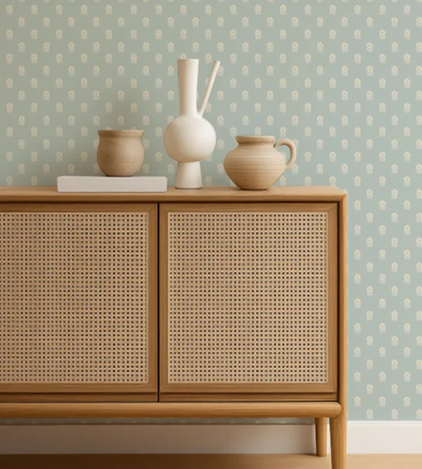 Ditsy Daisy Wallpaper - Powder Blue by Ditsy Daisy Wallpaper from Scion Pomona Wallpapers collection - blue spotted