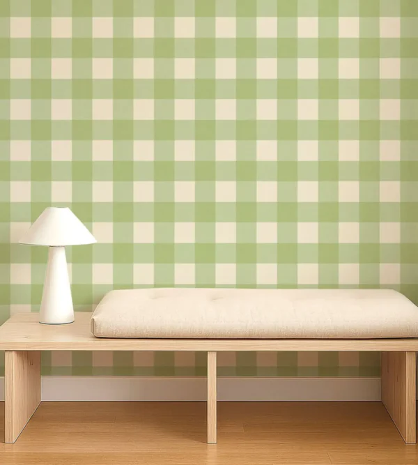 Central Check Wallpaper - Pea Green by Central Check Wallpaper from Scion Pomona Wallpapers collection - green checked