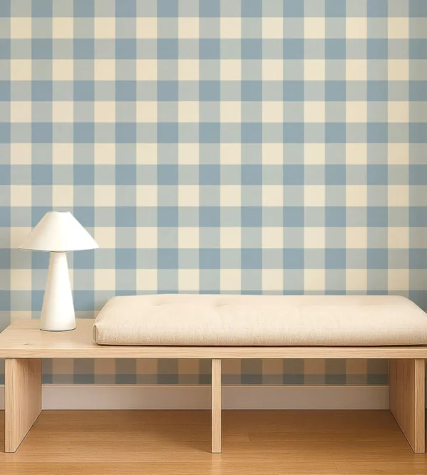 Central Check Wallpaper - Cornflower by Central Check Wallpaper from Scion Pomona Wallpapers collection - blue checked