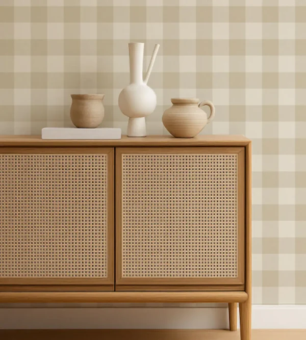 Central Check Wallpaper - Pebble by Central Check Wallpaper from Scion Pomona Wallpapers collection - neutral checked