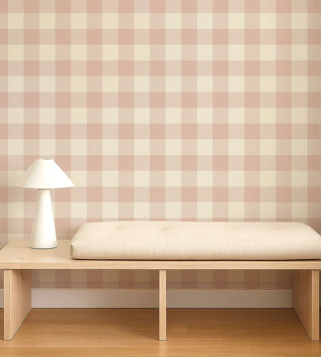 Central Check Wallpaper - Blush by Central Check Wallpaper from Scion Pomona Wallpapers collection - pink checked