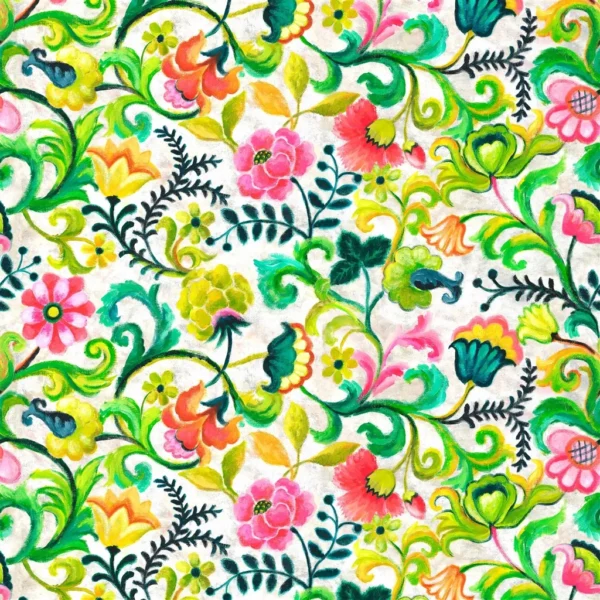 Osier Fabric - Damassé Fuchsia by Osier Fabric from Designers Guild Palette Provencale collection - green botanical linen