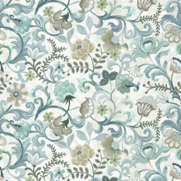 Osier Fabric - Damassé Eau De Nil by Osier Fabric from Designers Guild Palette Provencale collection - blue botanical linen