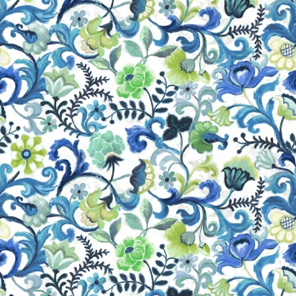 Osier Fabric - Damassé Cobalt by Osier Fabric from Designers Guild Palette Provencale collection - blue botanical linen