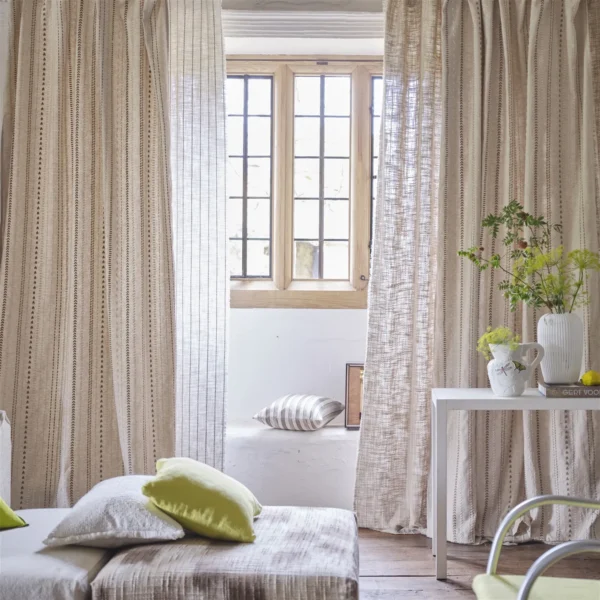 Panier Fabric - Tressé Linen by Panier Fabric from Designers Guild Palette Provencale collection - neutral striped embroideried