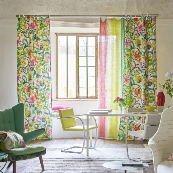 Osier Fabric - Damassé Fuchsia by Osier Fabric from Designers Guild Palette Provencale collection - green botanical linen