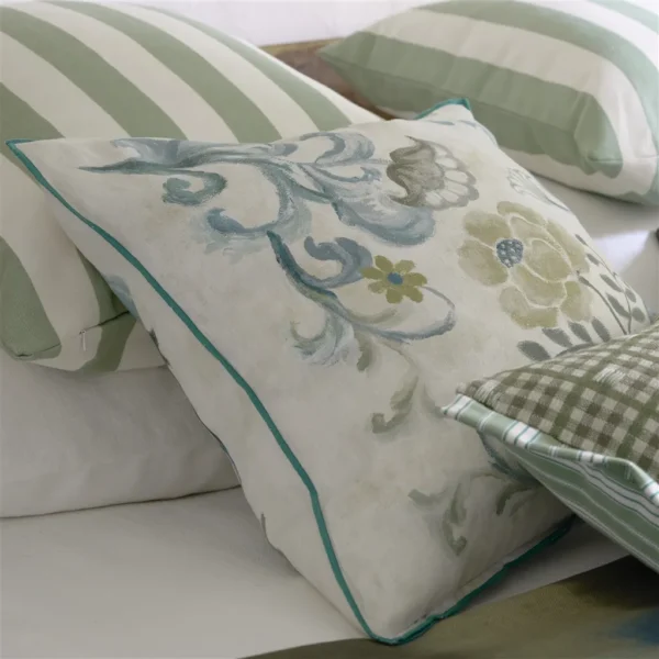 Osier Fabric - Damassé Eau De Nil by Osier Fabric from Designers Guild Palette Provencale collection - blue botanical linen